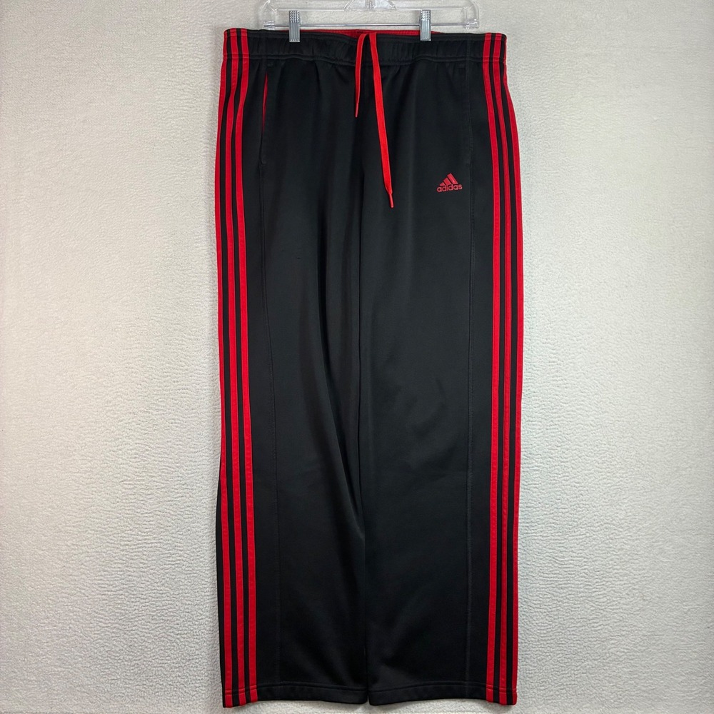 Y2K Adidas Track Pants Men XL Black Red Baggy Loose Sweatpants Drawstring Winter